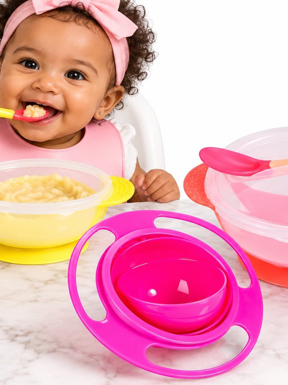 3-Piece Baby Feeding Bowl Set with Spoons & Rotating Spill-Resistant Bowl - Picture 3 of 3